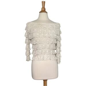 Crotchet Ruffle Layered Floral Cream Crop Top Y2K TJ